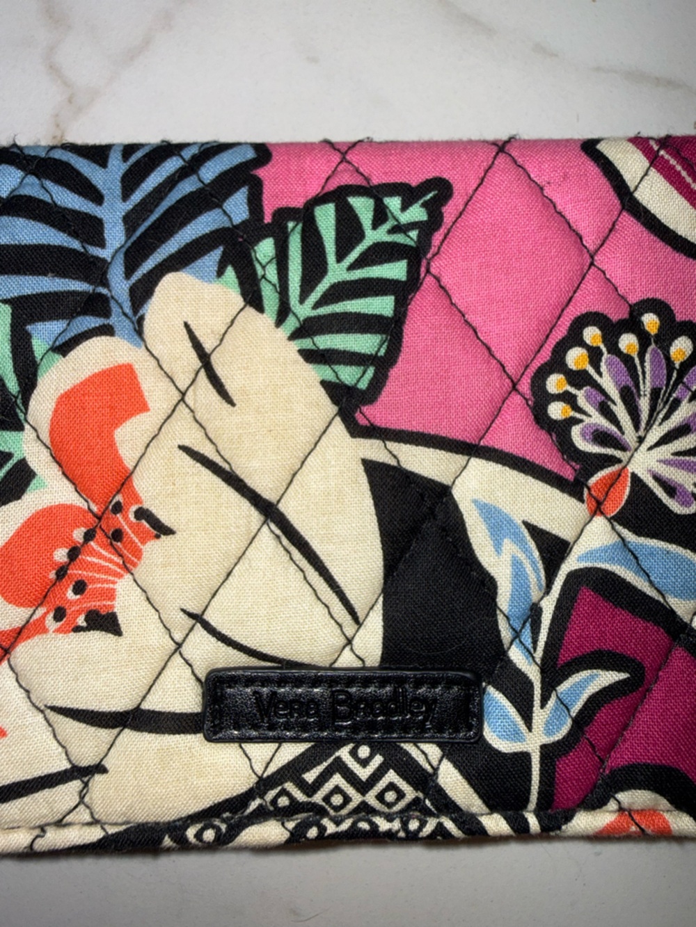 Vera Bradley Floral Checkbook Wallet Pink Black Quilted Trifold - Picture 2 of 4